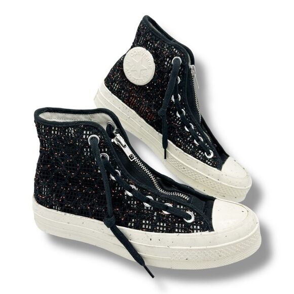 Converse Chuck Taylor All Star 70 Hi Speckled Black Crochet Womens Sample Sz 5 - Picture 2 of 15